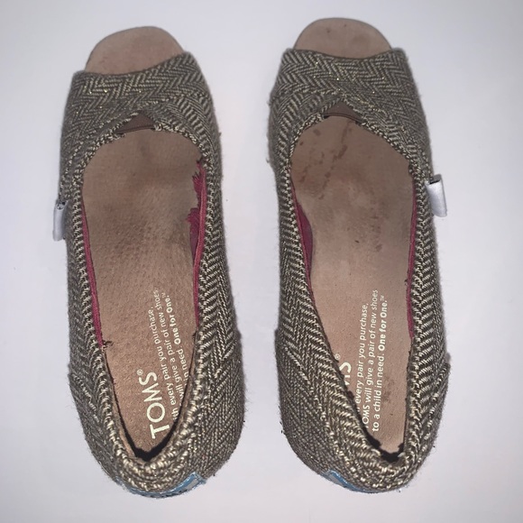 Toms Calypso Brown Metallic Tweed Wedge Size 7 - Picture 5 of 6